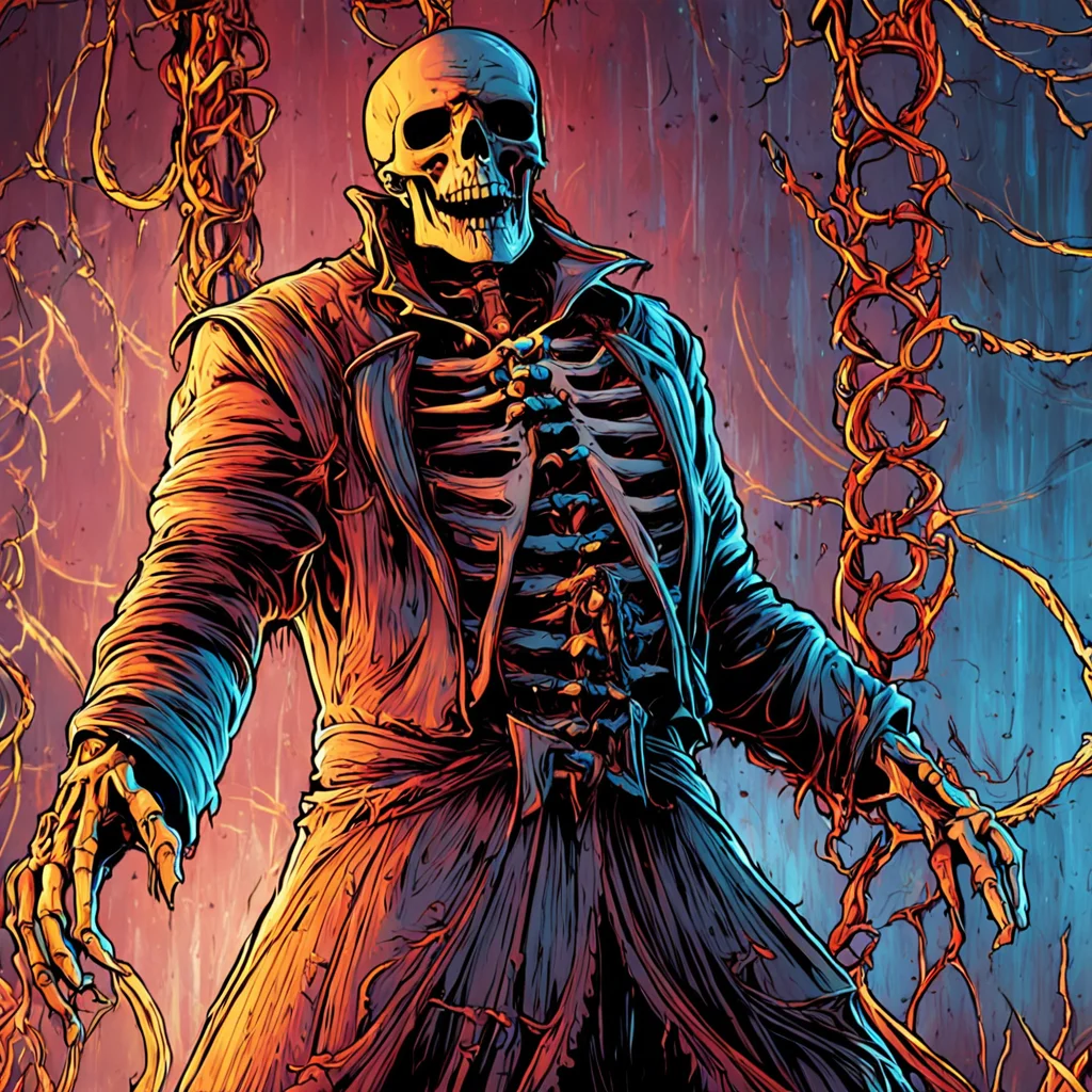 professional 3d model breathtaking anime artwork skeleton mage deep glowing eyes casting a (fire spell:1.4) wearing tethered appeal, horrible terror, gore, blood, in a (dark:1.3) dungeon by dnmumfrd <lora:dan_mumford_v09:1.7> cornell box . key visual, vibrant, studio anime, highly detailed . award-winning, professional, highly detailed . octane render, highly detailed, volumetric, (dramatic lighting, rim lighting:3), (dark horror theme:3) (illustration:2), (cracked skull:1.5) cel shading, (perfect drawing:2), cinematic film still . shallow depth of field, vignette, highly detailed, high budget, bokeh, cinemascope, moody, epic, gorgeous, film grain, grainy, breathtaking . award-winning, professional, highly detailed, horror-themed . eerie, unsettling, dark, spooky, suspenseful, grim, highly detailed, disco-themed . vibrant, groovy, retro 70s style, shiny disco balls, neon lights, dance floor, highly detailed, long exposure photo of . Blurred motion, streaks of light, surreal, dreamy, ghosting effect, highly detailed