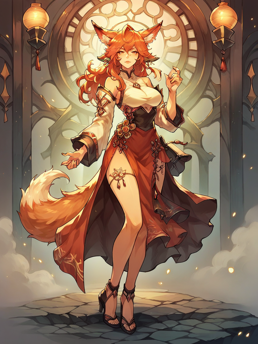 score_9, score_8_up, score_7_up, score_6_up, score_5_up,   <lora:mitraXLP:0.8> mitra, fox ears, 1girl, ginger hair, high heels, solo