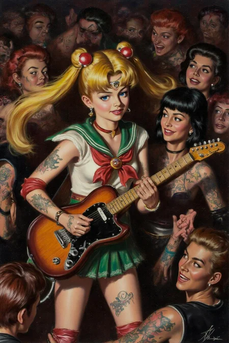 walterbaumhofer1 painting.
Punk sailor moon playing a guitar at a heavy metal mosh pit, tattoos, piercing. <lora:walterbaumhofer1_cap_d8a4e12:1.0><lora:849070404608746920:0>
