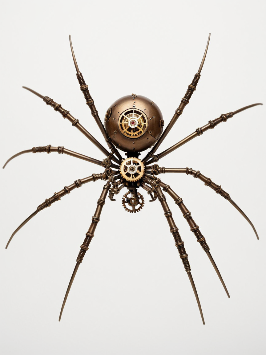 <lora:steampunkXL:0.7> steampunk, no humans, gears, simple background, spider,