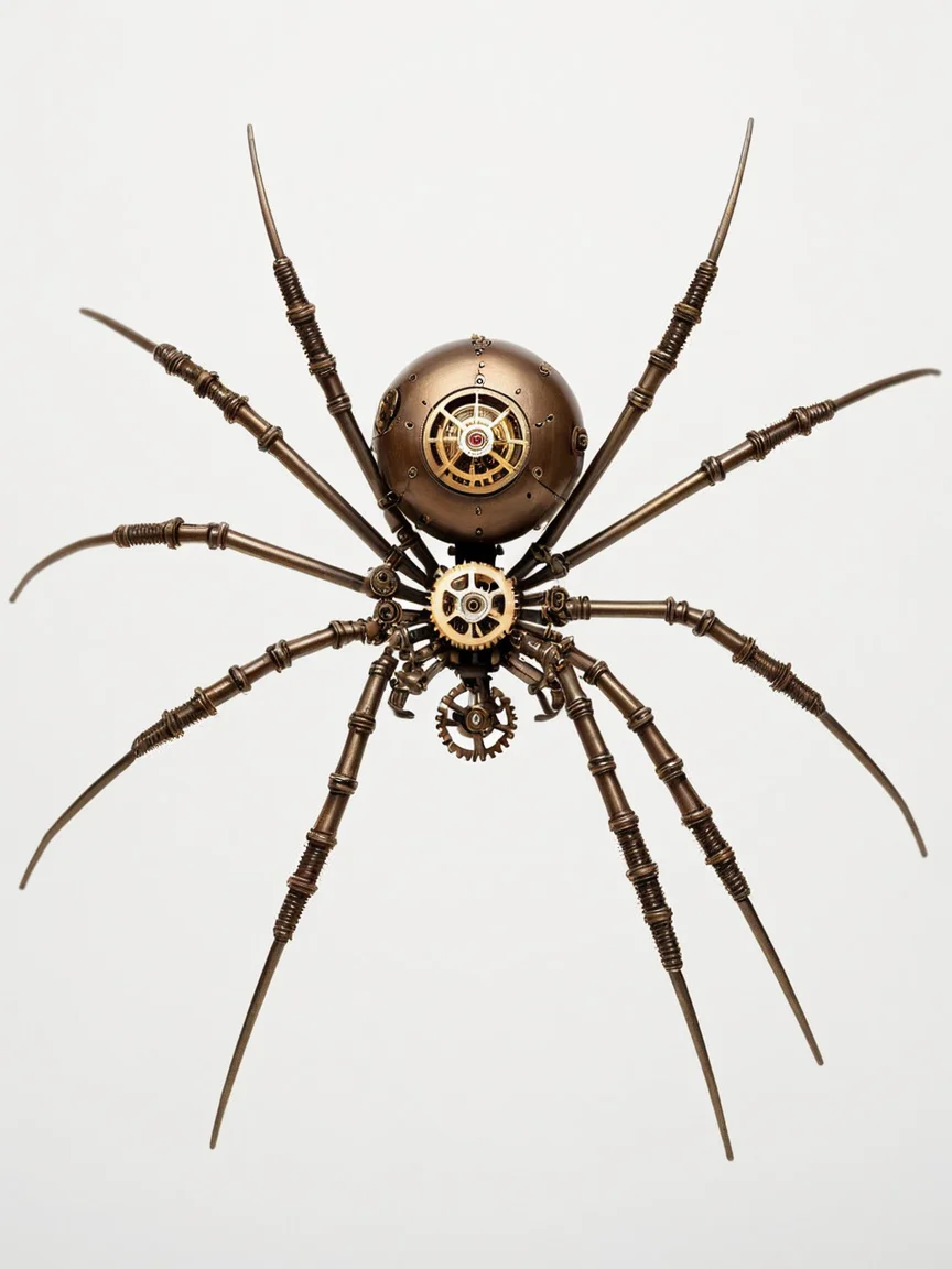 <lora:steampunkXL:0.7> steampunk, no humans, gears, simple background, spider,
