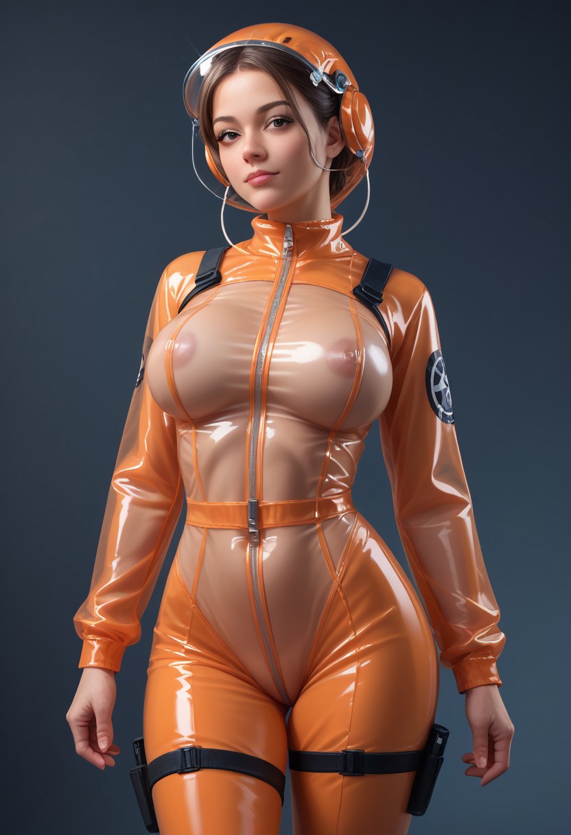 score_9, score_8_up, score_7_up, rating_safe, concept art, semi-realistic, 1girl, solo.
Sexy body, Sexy face. (Big breast), (Round breast). 
transparent biohazard suit, see-through,