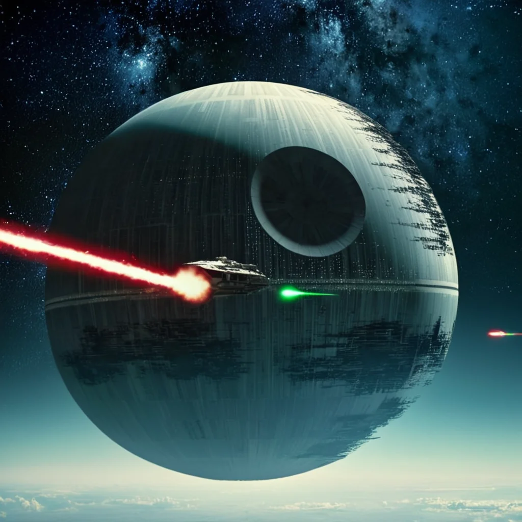 cinematic film still of  <lora:star wars style v2:0.2>
<lora:detailed:0.4> detailed
<lora:perfection style:0.4> perfect
<lora:PerfectEyesXL:0.5>
<lora:Chiaroscuro Lighting Style:0.3>
 <lora:Death Star:0.8>
Death Star a laser beam weapon firing from it,sky,no humans,star (sky),scenery,starry sky,science fiction,space,planet , star wars style, shallow depth of field, vignette, highly detailed, high budget, bokeh, cinemascope, moody, epic, gorgeous, film grain, grainy