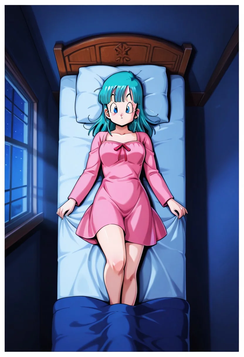 Score 9, Score 8, Score 7, Masterpiece, High Quality, Good Quality, Latest Model, High Resolution, Absurd, ((White Border)), Cinematic Lighting, High Contrast (Rim Light: 0.6), Dynamic Vision, <lora:illustriousXL_stabilizer_v1.23:0.3> <lora:NOOB_vp1_detailer_by_volnovik_v1:0.3> <lora:ponyv6_noobE11_2_adamW-000017:0.45> <lora:checkpoint-e18_s306:1.5> <lora:haiz_ai_illu:0.7>, Vibrant Colors, Bright Color, Dynamic Pose, Dynamic Angle, Dynamic Composition, Dynamic Colors, Colorful Image, High Contrast, Saturated Colors, Thick Line, Bright Colors, Good Lighting, Color Saturation,
masterpiece, best quality, source_hentai, medium shot,
bulma, dragon ball \(classic\), blue eyes, aqua hair,
In her room, window at night, blue bed,
pink pajamas, long pink nightgown, lying down, melancholic, medium shot, close-up face, view from above