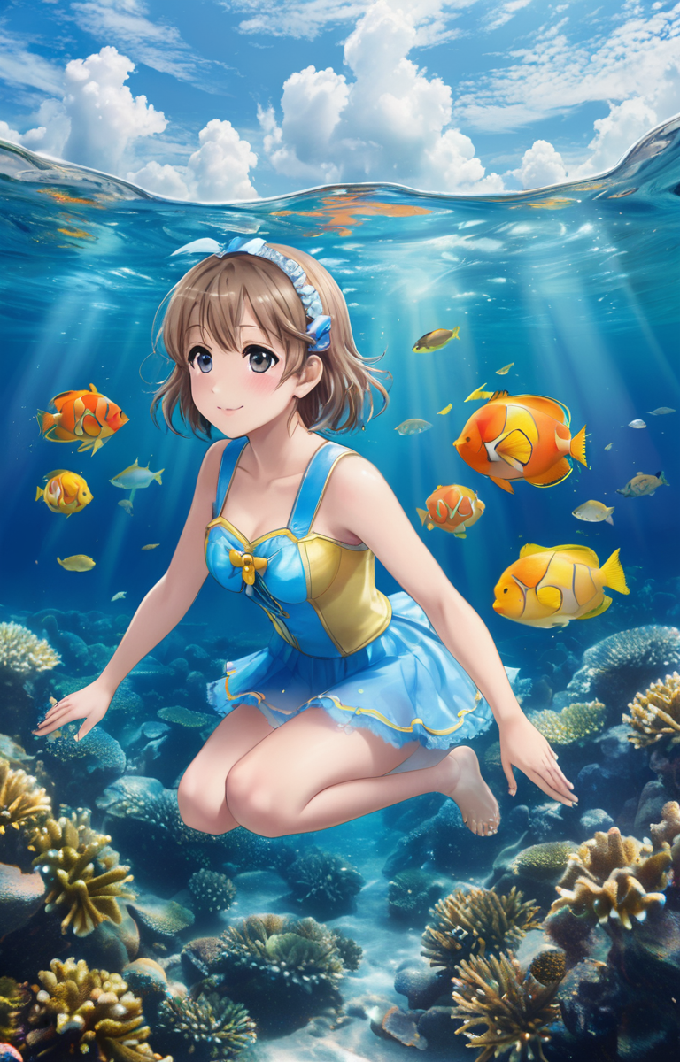 masterpiece,best quality,<lora:tbh341-sdxl:0.75>,illustration,style of underwater sea life portrait of idolmaster cinderella girls,