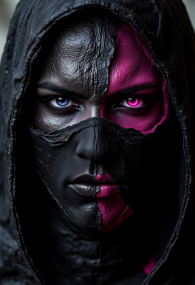 artistic, upper-body, synthetic mechanic face, complexity details, deep gaze, limited colors are deep hot pink ::4 black ::1, dystopia cold atmosphere
,aidmafluxpro1.1, aidmabaldursgate3, aidmamj6.1
