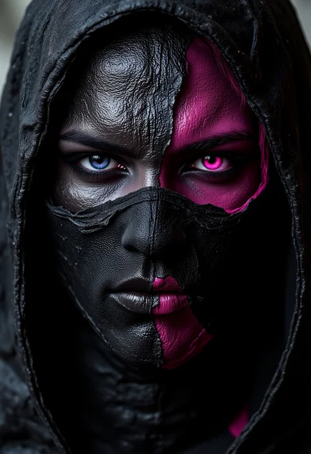 artistic, upper-body, synthetic mechanic face, complexity details, deep gaze, limited colors are deep hot pink ::4 black ::1, dystopia cold atmosphere
,aidmafluxpro1.1, aidmabaldursgate3, aidmamj6.1