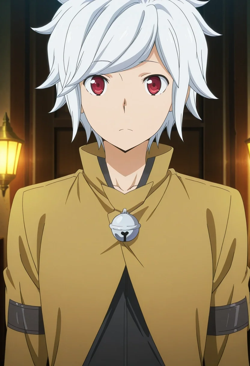 masterpiece, best quality, , anime screencap, anime coloring, official style, , 1boy, solo, male focus, <lora:bell_cranel_ilxl:0.96>, bell_cranel, white hair, red eyes, short hair, ,