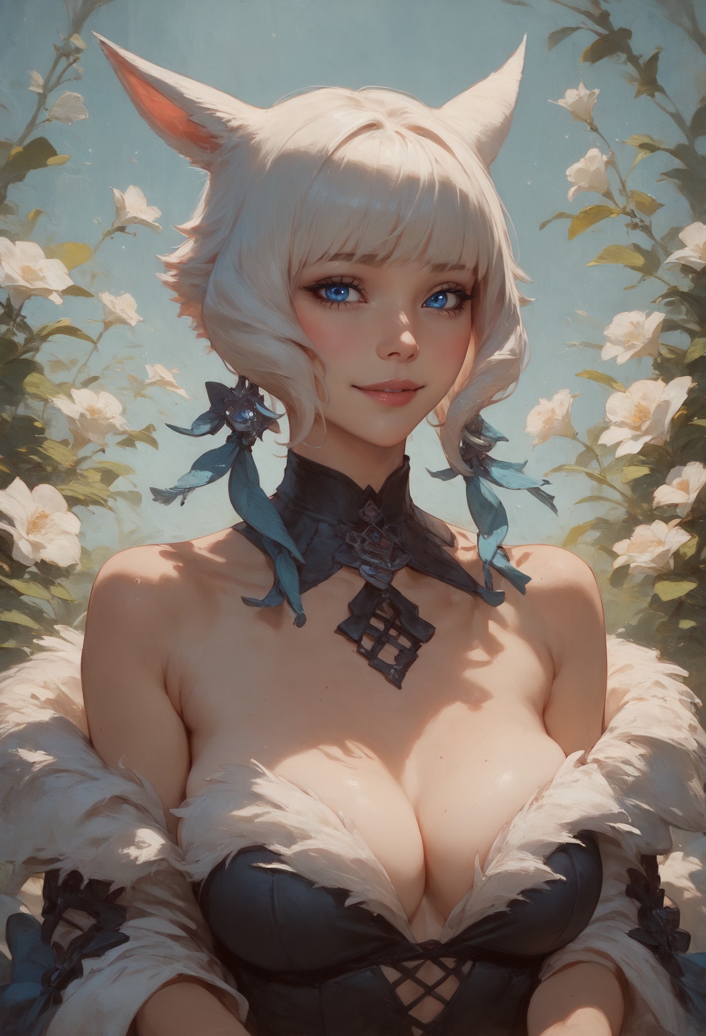 score_9, score_8_up, score_7_up,  1girl, Y'shtola, facial mark, whisker markings, miqo'te, fur-trimmed dress, posing, black gloves  <lora:sdxl/pony_yshtola:1> <lora:sdxl/pony_twilight_style:0.8> <lora:sdxl/pony_expressiveh:0.8> expressiveh