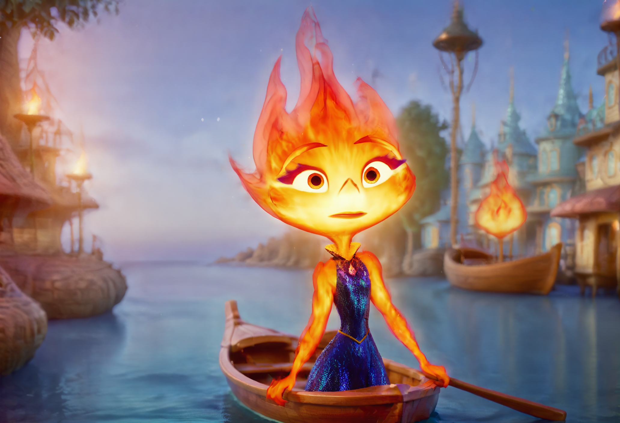 disney studio Ember in a boat, ocean, she is surprised, realistic  <lora:Ember-SDXL:0.85>
