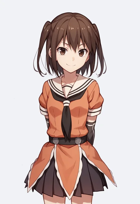 score_9, score_8_up, score_7_up, score_6_up, score_5_up, score_4_up, BREAK, source_anime,
1girl, sendai \(kancolle\), bangs, brown eyes, brown hair, two side up, short hair,
neckerchief, elbow gloves, loafers, pleated skirt, sailor collar, school uniform, serafuku,
arms behind back, smile, looking at viewer, solo, simple background, white background <lora:SendaiXL:1>