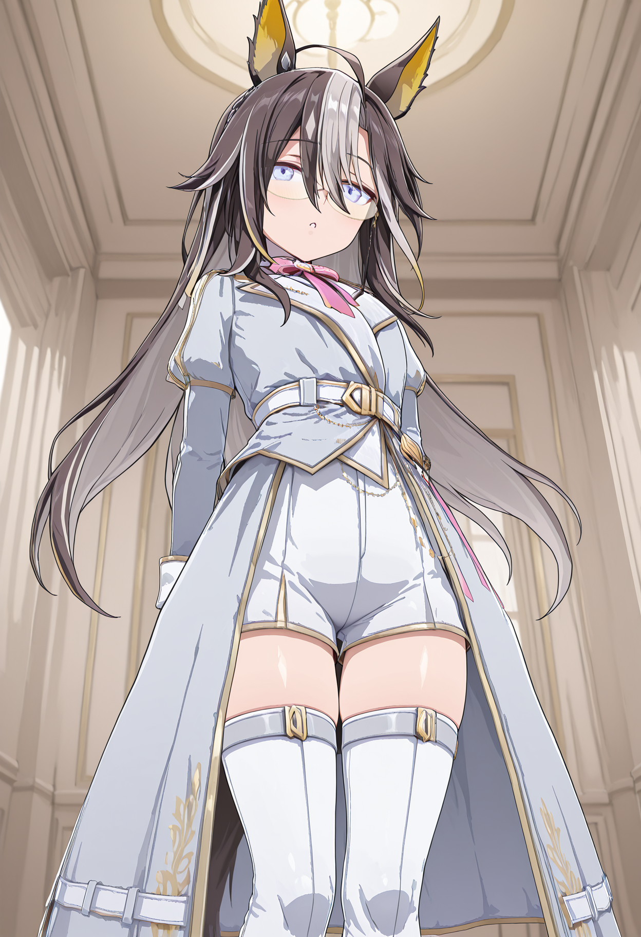 (masterpiece, best quality, newest, absurdres, highres), mnmbcstyle,
alternate costume, snowy integrity, long sleeves, jacket, knee boots, white footwear, skirt, white shorts, bowtie, white thighhighs,
dreamjourney, hair between eyes, glasses, <lora:DreamJourneyIL:1> <lora:mnmbcstyleV1X210:1> <lora:ILL_Snowy_Integrity_V1:1>