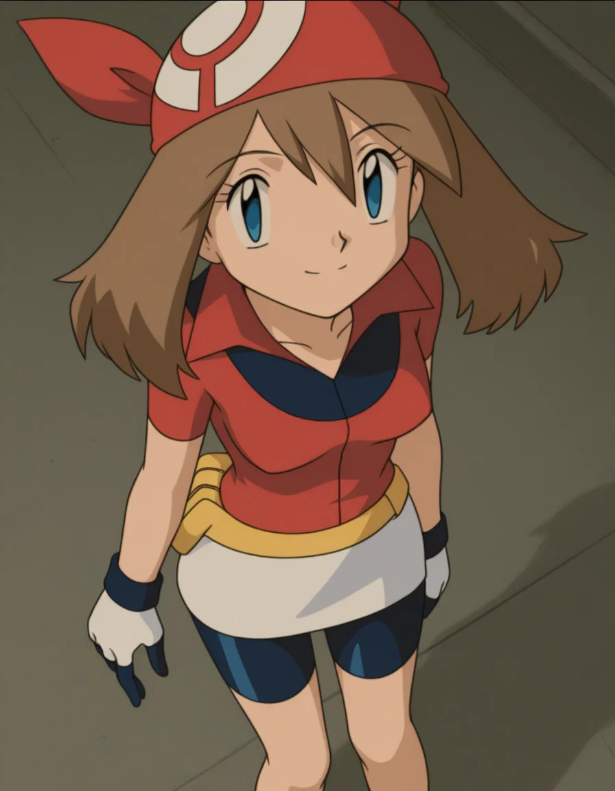 official style,may (pokemon), pokemon (anime), 2000s,brown hair, blue eyes, red bandans, red shirt, short sleeves, gloves, white pouch, white skirt, short skirt, pencil skirt, bike shorts,(standing:1.5),
explicit,(anime screencap), 2d cel anime,anime cap,anime,anime style,anime cel,cell shadedsoft brightness,perfect face,perfect nose, perfect hair, perfect eyes,perfect female body,perfect skin,a face of perfect proportion,perfect lighting,perfect anatomy,perfect proportion,perfect hands,perfect legs,perfect fingers,masterpiece,hair between eyes,
breasts,
perky breasts,best quality,very aesthetic,absurdres,16k,intricate detail,amazing quality,(bold:3.12),thick outline,black outline,harsh lines,soft lines,deluster,boldline,curvy,(anime coloring:1.2), smile,slim,
looking at viewer,
super fine illustration,detailed linework,vibrant colors,kawaii,flat color,outdoors,Stadium,
(from above:2.5),
<lora:ãã±ããã¢ã³ã¹ã¿ã¼ãã«ã«åå ´çã¢ãã¡ä½ç»é¢¨PokemonMayMovie_ANIME_Styleillustrious-000015:1:0.8>