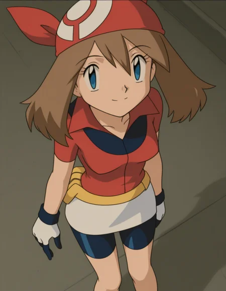 official style,may (pokemon), pokemon (anime), 2000s,brown hair, blue eyes, red bandans, red shirt, short sleeves, gloves, white pouch, white skirt, short skirt, pencil skirt, bike shorts,(standing:1.5),
explicit,(anime screencap), 2d cel anime,anime cap,anime,anime style,anime cel,cell shadedsoft brightness,perfect face,perfect nose, perfect hair, perfect eyes,perfect female body,perfect skin,a face of perfect proportion,perfect lighting,perfect anatomy,perfect proportion,perfect hands,perfect legs,perfect fingers,masterpiece,hair between eyes,
breasts,
perky breasts,best quality,very aesthetic,absurdres,16k,intricate detail,amazing quality,(bold:3.12),thick outline,black outline,harsh lines,soft lines,deluster,boldline,curvy,(anime coloring:1.2), smile,slim,
looking at viewer,
super fine illustration,detailed linework,vibrant colors,kawaii,flat color,outdoors,Stadium,
(from above:2.5),
<lora:ãã±ããã¢ã³ã¹ã¿ã¼ãã«ã«åå ´çã¢ãã¡ä½ç»é¢¨PokemonMayMovie_ANIME_Styleillustrious-000015:1:0.8>