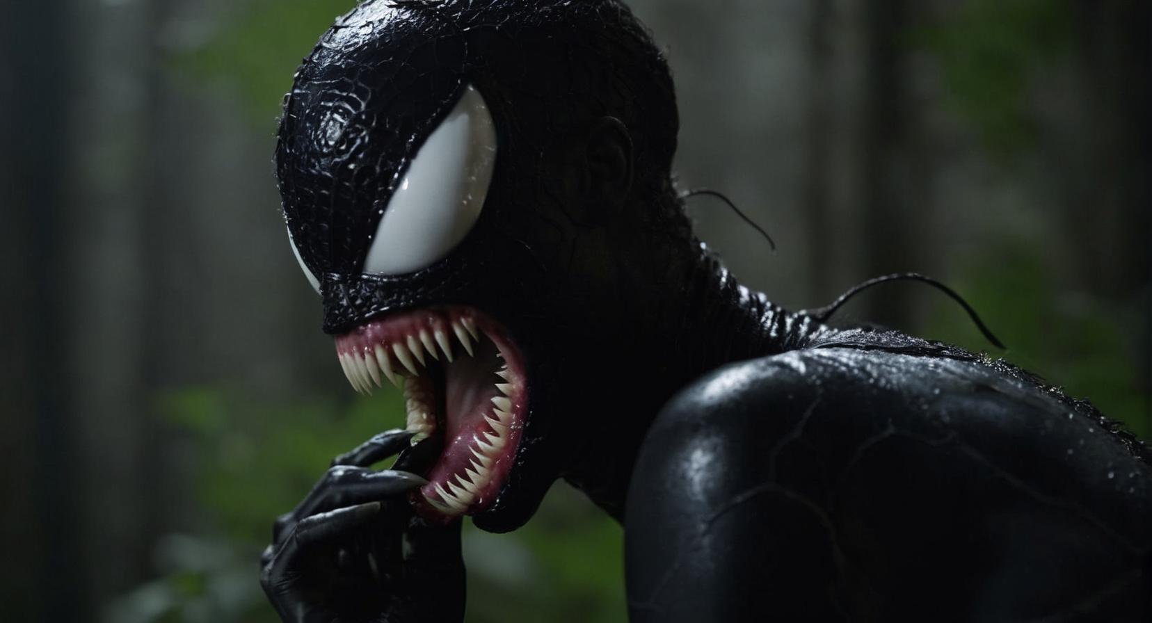 Dark Moody Atmosphere, <lora:Symbiote:1> Cinematic Film stock footage in (arri alexa style) Kodak film print,
a woman with a venom on her shoulder symbiote style, dramatic, mysterious, dark moody atmosphere