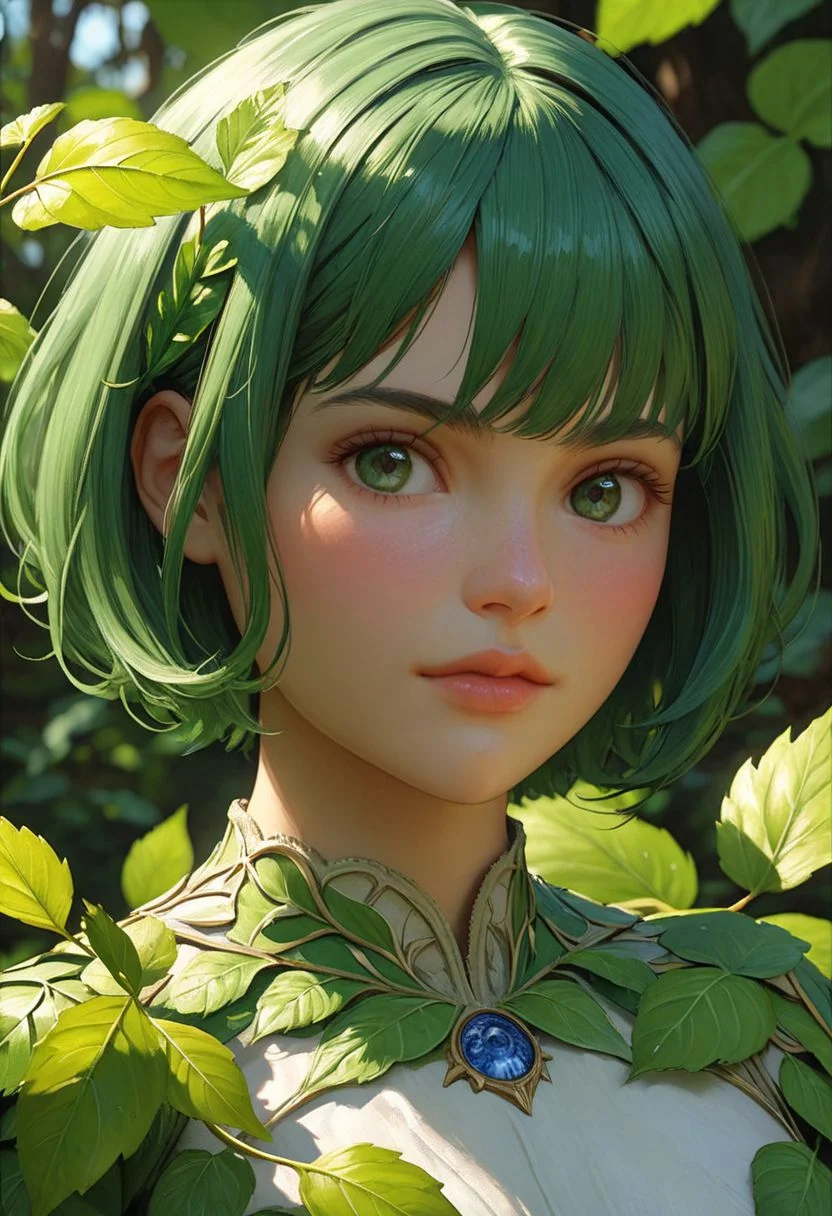 "Bill Willingham" Style.
Title: "Feminine Earth Elemental".
She's made of pure Leaves.
She's staring the viewer, cute expression.
She has hot-green hair, pixie haircut.
Pristine Aesthetic.
Life-like details.
Cinematic.
Dramatic.
Dynamic.
Extremely refined lines and and shapes.
Extremely refined details on objects.
Sharp details.
Wide range of colors.
Many details everywhere. Ray-Tracing. Anti-Aliasing. Realistic soft shadows. Low saturation colors. Insane quality. Insane resolution. Insane details. Masterpiece. 32k resolution.