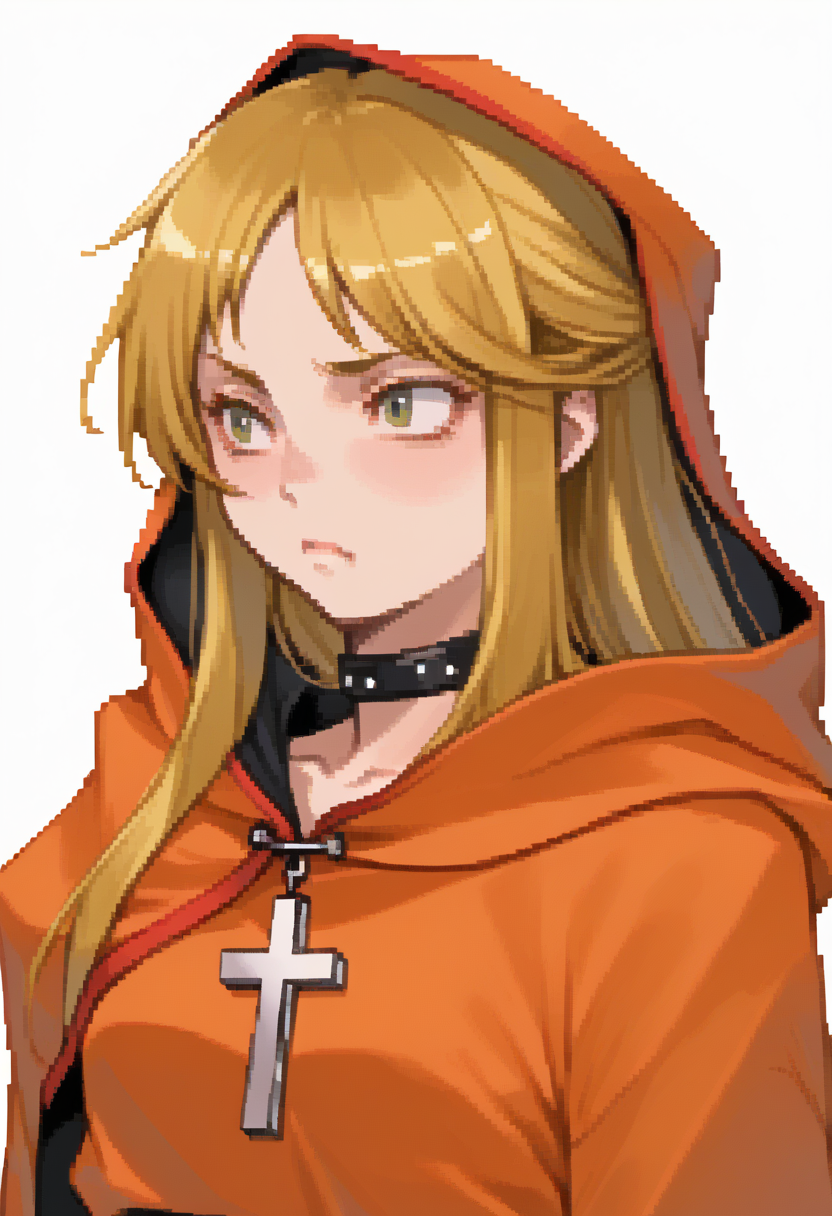 score_9, score_8_up, score_7_up, source_anime, 1girl, solo, blush, closed mouth
<lora:zs_DevilSurvivorPortraitsXL:1> devilsurvivorportraits, portraits, white background
 <lora:zs_AsukaXL:1> asukamtii, blonde hair, long hair, choker, cross, orange robe, hood