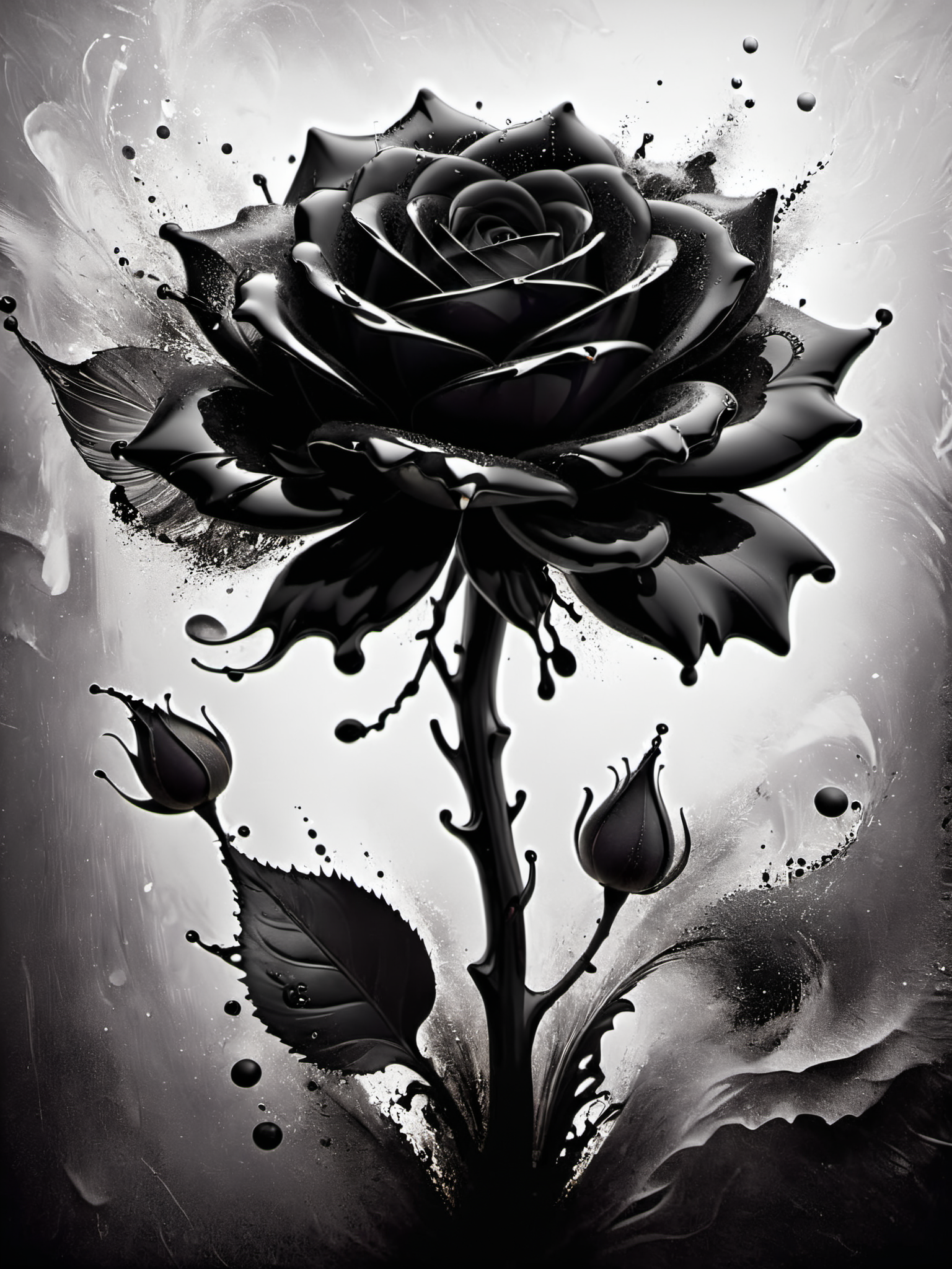 bold artwork,creative use of shadows and textures to create an image using negative space,masterful use of limited colors to create an image of bold contrasts,inventive and whimsical use of camera angles to give new perspective to illustration,"The Black obsidian rose",<lora:dissolve:1>,dissolve,particle dissolution,motion blur,wind blown particle dissolve, Ultra-HD-details