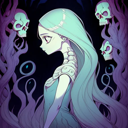 punk, skull, fairy-tale-painting-style