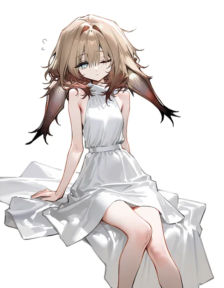<lora:xileda-000016:1>,xileda,1girl,solo,looking at viewer,simple background,white background,sleeveless dress,sitting,one eye closed,, masterpiece, best quality, very aesthetic, absurdres,newest, incredibly absurdres,