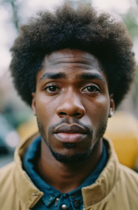 cinematic photo photograph, Kodak portra 800, 25 y.o afro american man, . 35mm photograph, film, bokeh, professional, 4k, highly detailed, a look of shock