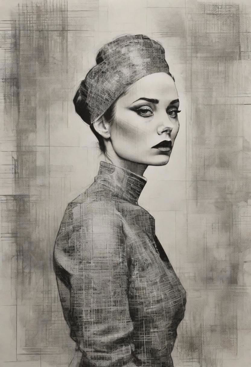 rough crosshatch drawing pop surrealism pop art Lunatic_Portrait of a girl in latex, slick back, low bun, black makeup, tj