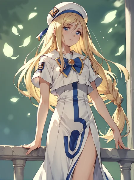 score_9, score_8_up, score_7_up, score_6_up, score_5_up, 1girl, solo,
alicia, bowtie, beret, brooch, blouse, sailor collar, short sleeves, long dress, dress, side slit, aria company uniform, <lora:Alicia Florence PDXL v2e-000009:0.7>,