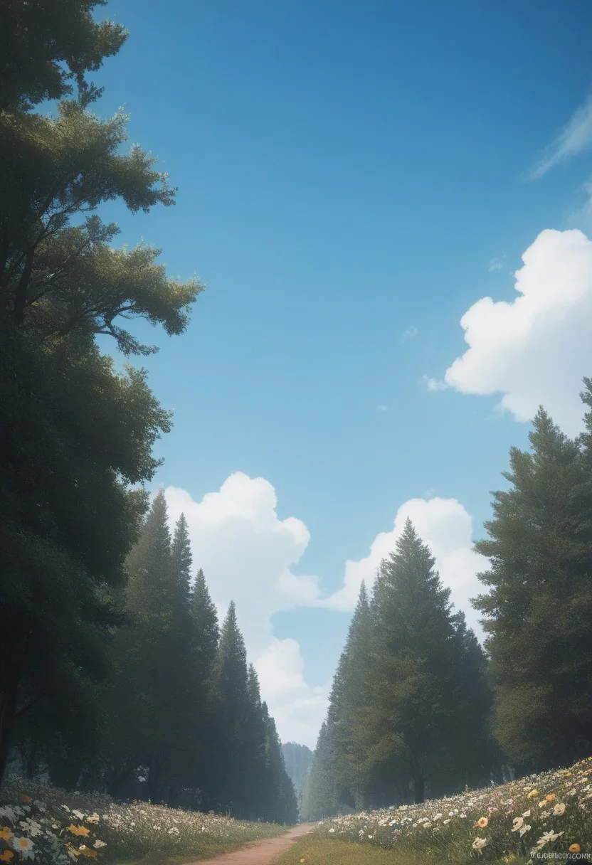 score_9, score_8_up, score_8, score_7_up, score_7, a tall flower, trees, blue sky,