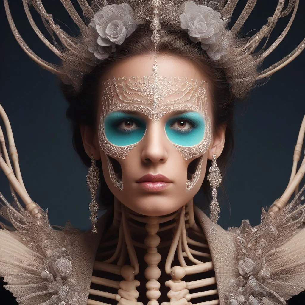 Intricately detailed skeleton voodoo woman, Vibrant earthen color scheme, masterpiece, best quality, ultra detailed, hires, 8k uhd, cinematic lighting