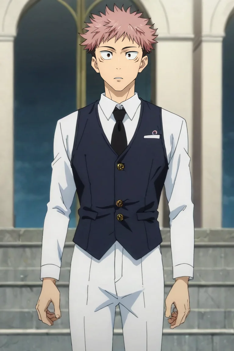 score_9, score_8_up, score_7_up, score_6_up, score_5_up, score_4_up, BREAK source_anime, anime screencap, , , depth of field, 1boy, solo, male focus, <lora:yuuji_itadori_pony:0.88>, yuuji_itadori, , suit vest, , The Castle of Shadows, , <lora:sdxl_lightning_8step_lora:1>