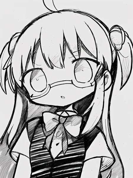 petite, small, manga, black and white, no color, school girl, cross-hatch shading, pencil sketch,