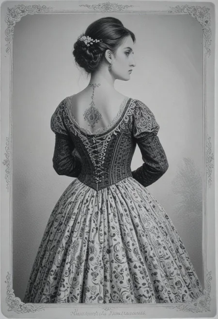 patterned back of a card, victorian_style, (llbreton, monochrome,greyscale)