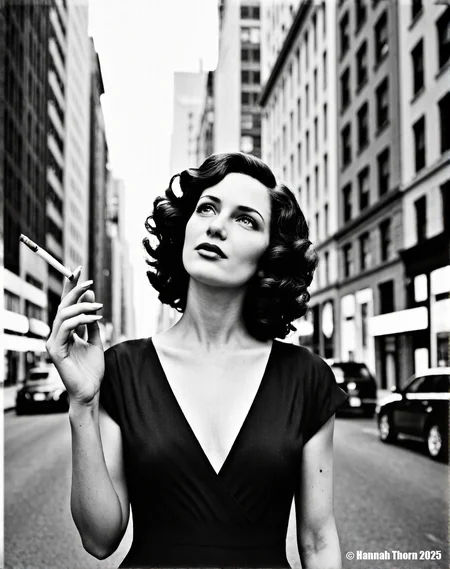 A realistic black and white portrait of a beautiful woman with dark, curly hair, standing in a bustling city street with tall buildings on either side, looking up and slightly to the right, holding a cigarette in her hand, wearing a dark v-neck dress, captured with a shallow depth of field, creating a dreamy and nostalgic atmosphere, reminiscent of classic fashion photography, the lighting is soft and diffused, emphasizing the woman's features and creating a sense of timeless elegance, shot with a medium format camera and a fast lens, such as an 85mm at f/2.8, to achieve a smooth bokeh effect in the background, the buildings are slightly blurred, adding to the overall sense of depth and focus on the subject, the composition is carefully balanced, with the woman positioned slightly off-center to create visual interest, the overall tone is sophisticated and glamorous, evoking a sense of old Hollywood charm, a sense of nostalgia and timeless beauty., <lora:_Flux\_Photographer\Helmut_Newton-000001.safetensors:0.8300000000000002:0.8300000000000002> <lora:_Flux\_Skin_Appearance\detailifier_flux-000006.safetensors:0.8300000000000002:0.8300000000000002> <lora:_Flux\_Skin_Appearance\Old_Beauty.safetensors:0.7500000000000001:0.7500000000000001>, A striking black and white portrait of a woman, reminiscent of classic Hollywood glamour, with a film strip draped across her face, creating a surreal and artistic effect. The image is captured with a shallow depth of field, emphasizing the sharpness of her features and the film strip, while gently blurring the background. The lighting is soft and diffused, highlighting the contours of her face and adding a timeless quality to the photograph. The overall style evokes the elegance of vintage photography, with a modern twist that challenges conventional portraiture. Shot with a Hasselblad camera and an 80mm lens, f/2.8, ISO 100., <lora:_Flux\_Photographer\Helmut_Newton-000001.safetensors:0.8300000000000002:0.8300000000000002> <lora:_Flux\_Skin_Appearance\detailifier_flux-000006.safetensors:0.8300000000000002:0.8300000000000002> <lora:_Flux\_Skin_Appearance\Old_Beauty.safetensors:0.7500000000000001:0.7500000000000001><lora:_Flux\_Photographer\Helmut_Newton-000001.safetensors:0.8300000000000002:0.8300000000000002> <lora:_Flux\_Skin_Appearance\detailifier_flux-000006.safetensors:0.8300000000000002:0.8300000000000002> <lora:_Flux\_Skin_Appearance\Old_Beauty.safetensors:0.7500000000000001:0.7500000000000001>