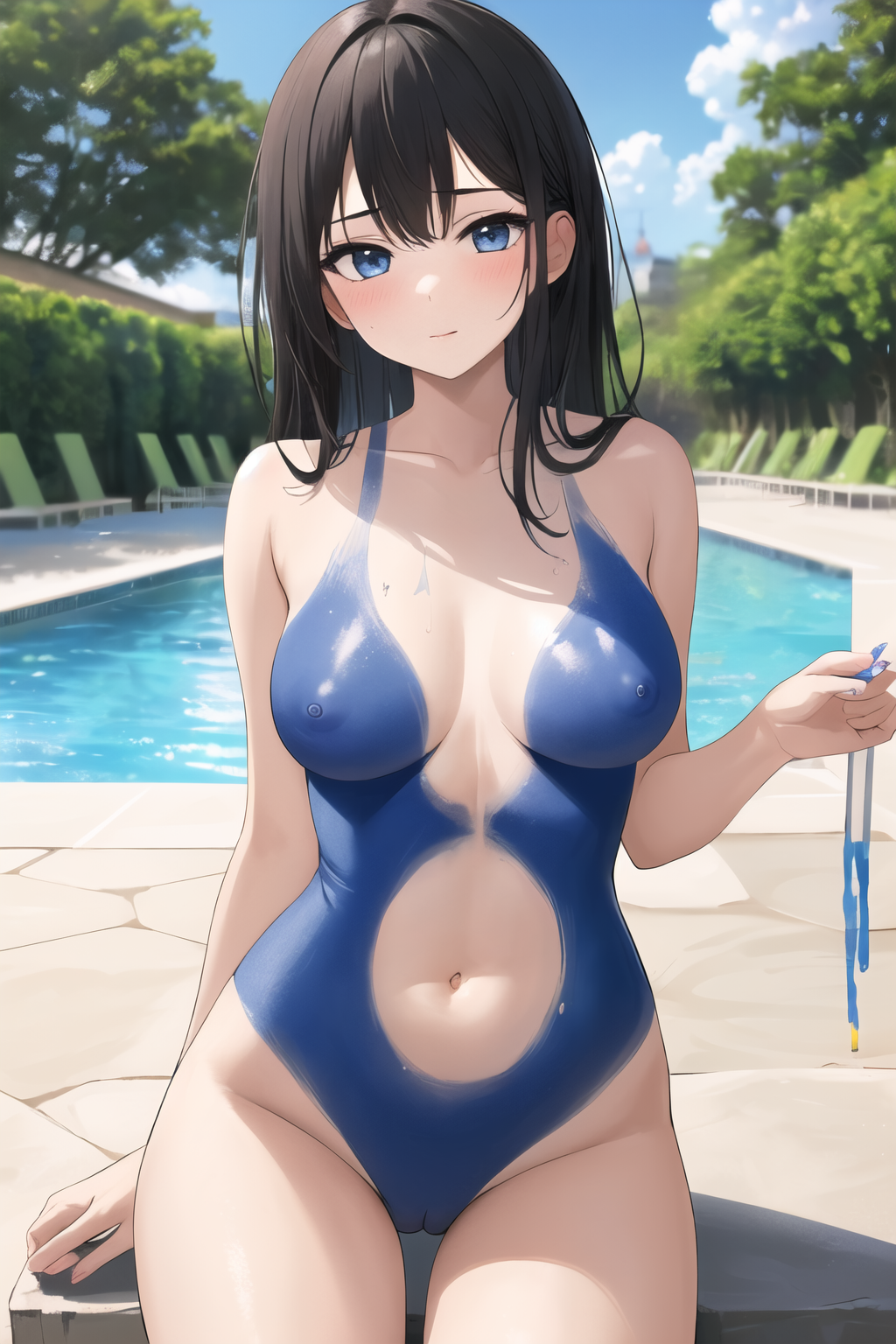 masterpiece, best quality, ultra-detailed, 1 girl, painted clothes, bodypaint,  false clothes, naked,  completely nude, naked paint, paint, swimsuit