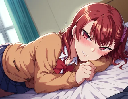 score_9, score_8_up, score_7_up, source_anime,
izuminogami, <lora:izumi-nogami-ponyxl-lora-nochekaiser:1>
izumi nogami, red hair, one side up, medium hair, scrunchie, red eyes,
skirt, school uniform, pleated skirt, shoes, socks, cardigan, brown cardigan,
indoors, bed, bed room, on side, blush, drunk,
looking at viewer, dutch angle, cowboy shot,