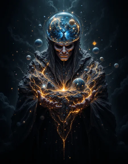 The final moment of a cosmic guardian: a frail, hunched man in tattered robes, his face obscured by shadow. He extends a glowing glass sphere filled with galaxies, planets, and nebulae, symbolising all of creation, towards the viewer. The sphereâs ethereal light bathes his hands and robes in glowing hues of gold and silver, cutting through the surrounding darkness. The background is vast and mysterious, hinting at the infinite cosmos. The mood is dramatic and reverent, evoking awe and curiosity.
aidmaimageupgrader < <lora:DreamArtFlux:0.7> DreamArt <lora:fluxenhancer:0.25> <lora:aidmaFLuxPro1.1_v0.3:0.8> aidmafluxpro1.1