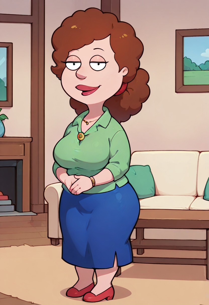 score_9,score_8_up,score_7_up,score_6_up,best quality, 1girl, solo, living room, couch, indoors,
BREAK
unnamed girl, brown hair, black eyes, (mature female:1.5), (plump:1.2), large breasts, gigantic ass, gigantic hips, green sweater, rolled up sleeves, blue skirt, shoes, own hand together, smile, looking at viewer, long skirt, half-closed eyes, necklace,
