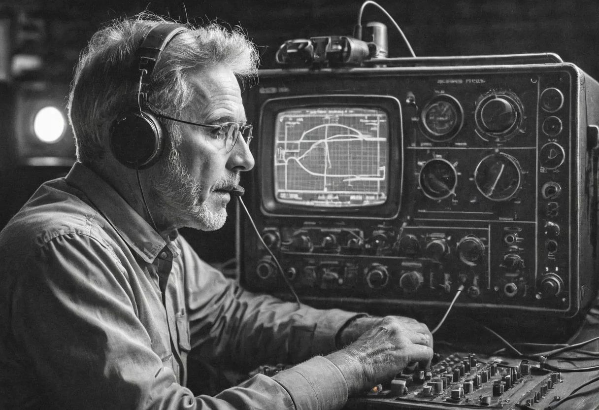 colouring page of an old retro ham radio looking at it head on. There must be a large crt screen included