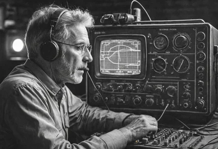 colouring page of an old retro ham radio looking at it head on. There must be a large crt screen included