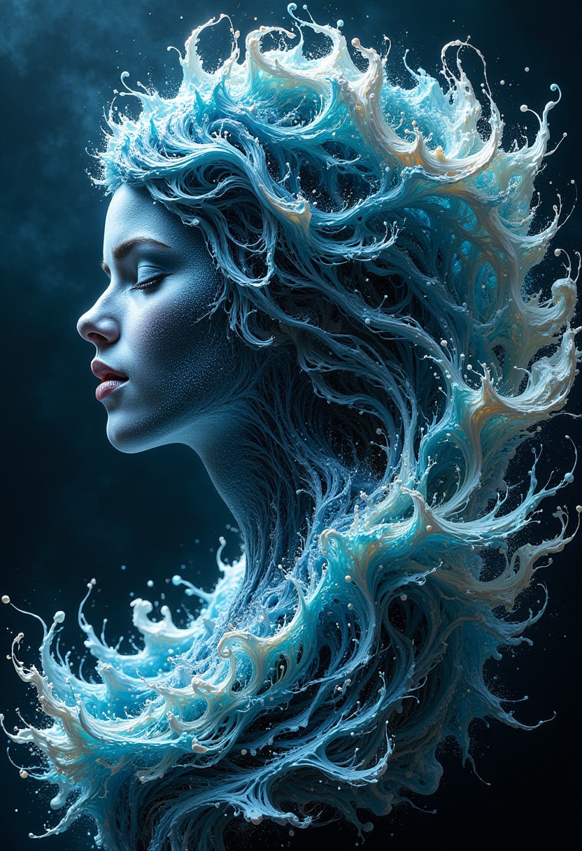 masterpiece, an ocean wave transforms into a woman, abstract, fractal art. highest definition, HD32K, wallpaper, hyperdetailed, concept art