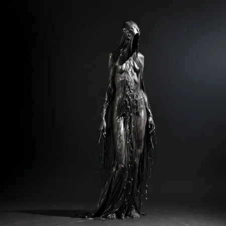 (thanatos, neotribal, cybersigilism, bio, metallic:1.2),
ghost, despair, pain, depression, spirit, ghost walking, side view, third person view, thin body, mantle,
art, contemporary art, dark art, dark theme
