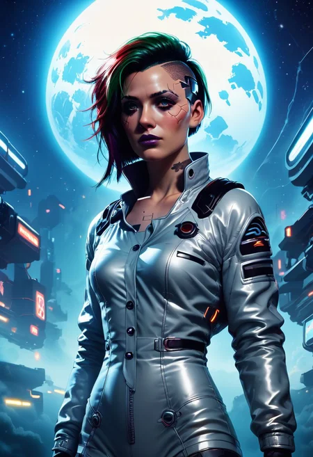score_9, score_8_up, score_7_up, cyberpunk style, 1girl, extremely beautiful woman, wearing a vibrant neonpunk spacesuit, petite, exploring city, atmospheric perspective, fog, sunbeam, no characters, space ship, control panels, buttons