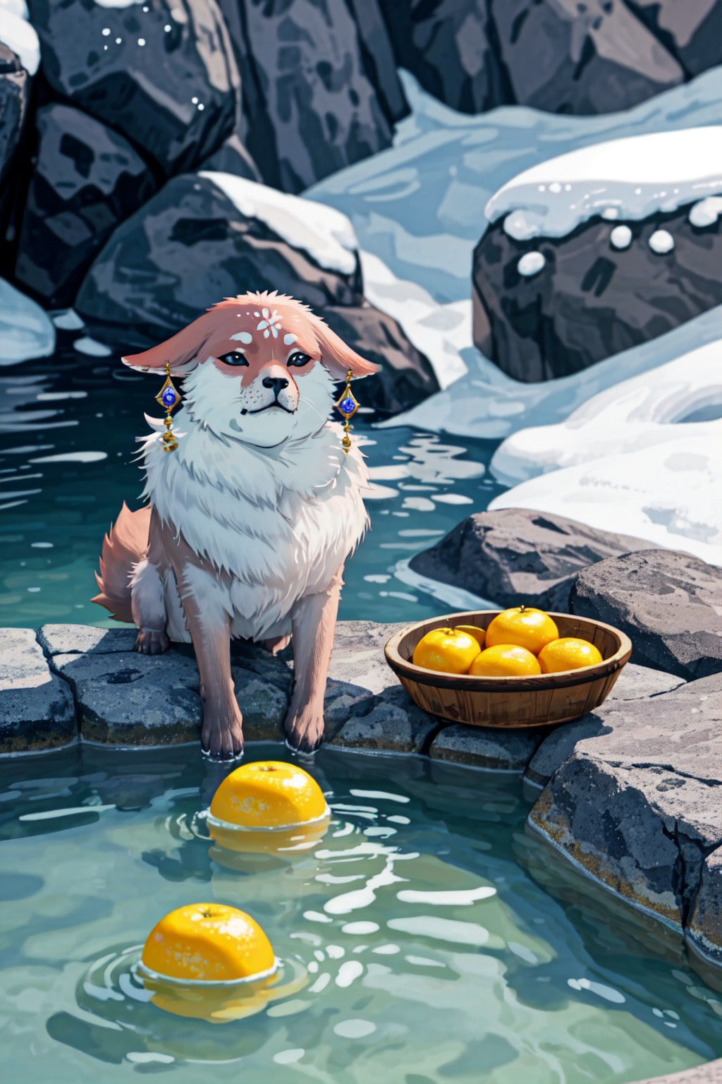 <lora:LCM_LoRA_Weights_SD15:1>, <lora:yomama_onsen:0.8>yomama_onsen, hotspring, snow, forest, outdoor, rock, scenary, steam, 1girl, (partially submerged), mount fuji, ( fruits) <lora:YaeMikoFox:0.8> YaeMikoFox, no humans, multiple tails