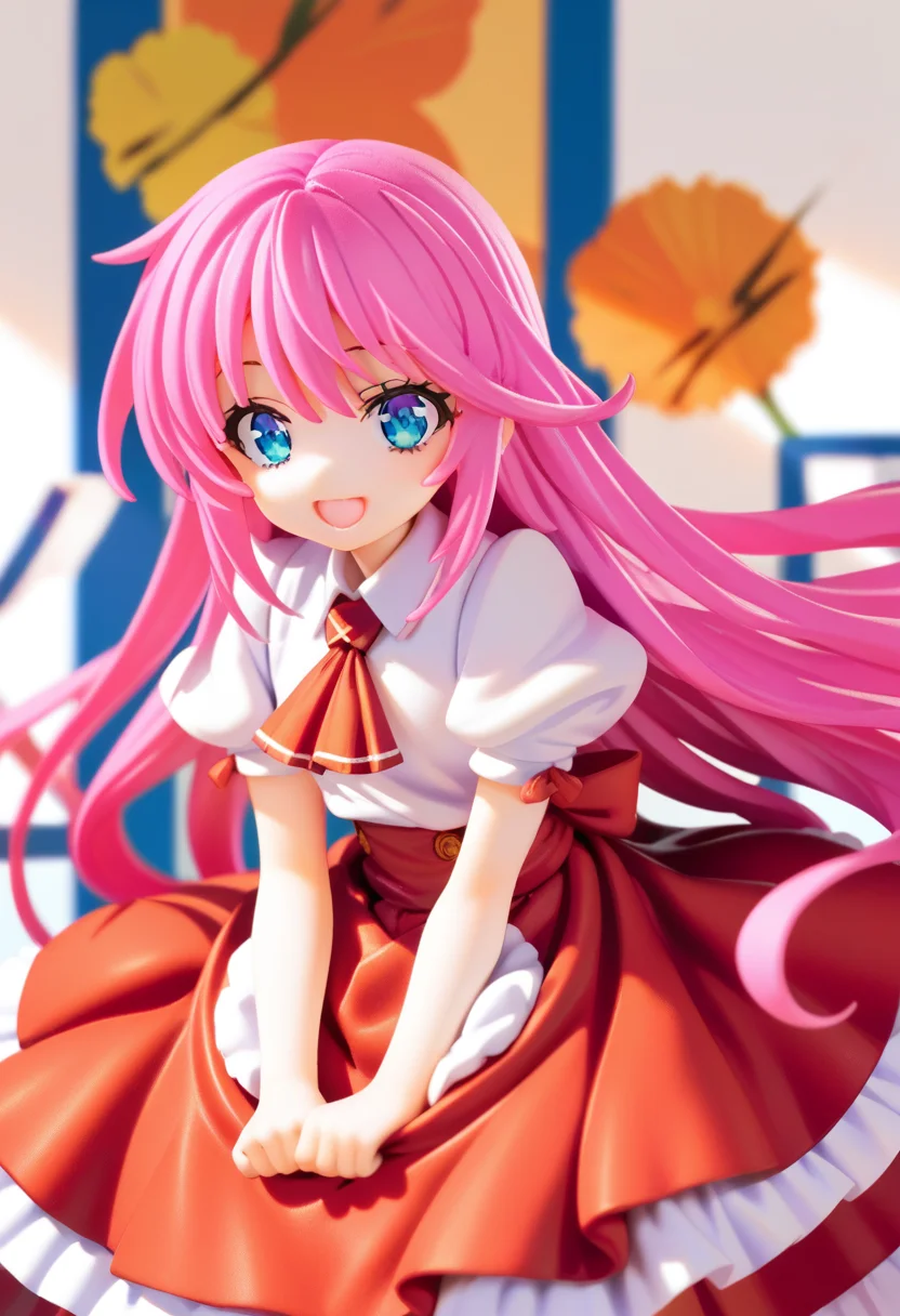 score_9, score_8_up, score_7_up, source anime, kurusu miki, 1girl, pink hair, solo, long hair, blue eyes, smile, ascot, skirt, open mouth, very long hair, looking at viewer, puffy sleeves, skirt hold, short sleeves, red skirt, white shirt, <lora:kurusu_miki-xl-pony-v1:1>,