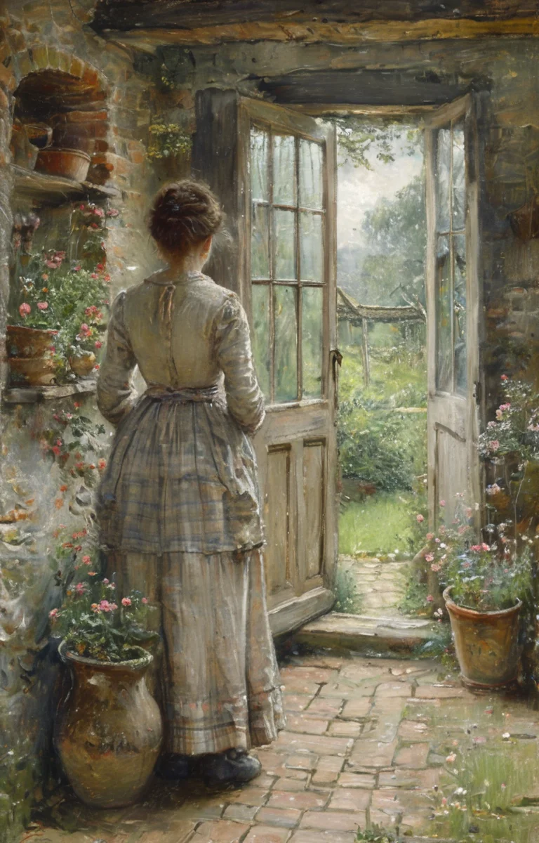 masterpiece,best quality,<lora:tbh136-sdxl:0.85>,indoor,illustration,style of Helen Allingham,