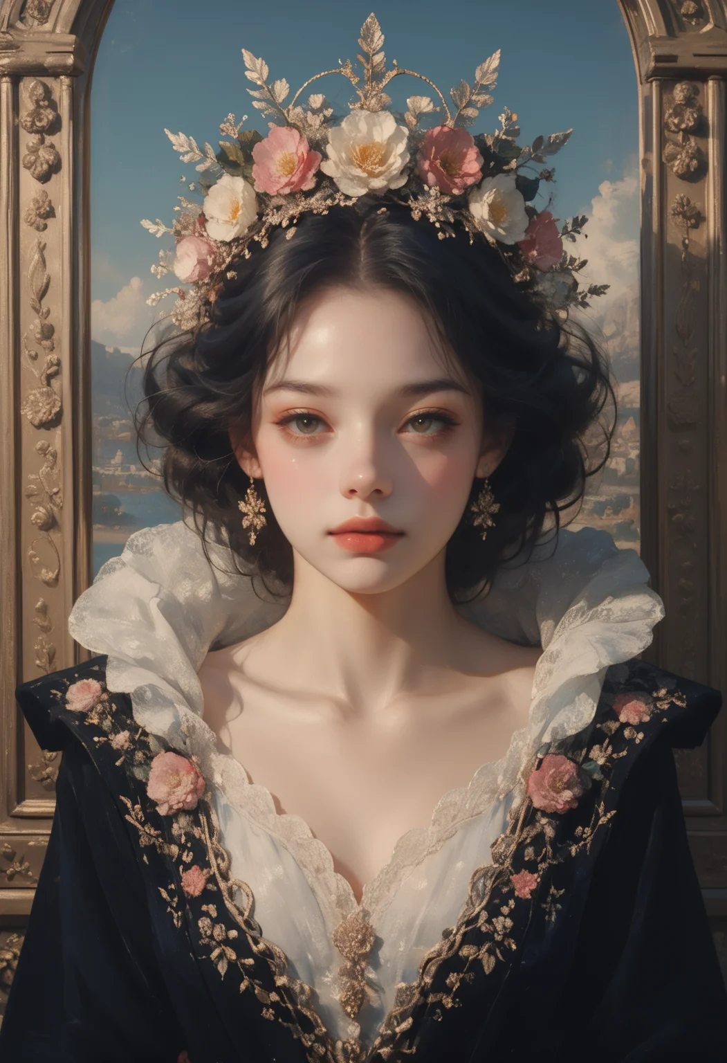 score_9, score_8_up, score_7_up, the girl of the dear shell wearing floral crown, occlusion shadow, specular reflection, rim light, unreal engine, artgerm, artstation, art by hiroaki samura and ilya kuvshinov and ossdraws, high quality, intricate detailed 8 k, fantasy illustration, extremely beautiful and aesthetic shape of face and body, movie poster