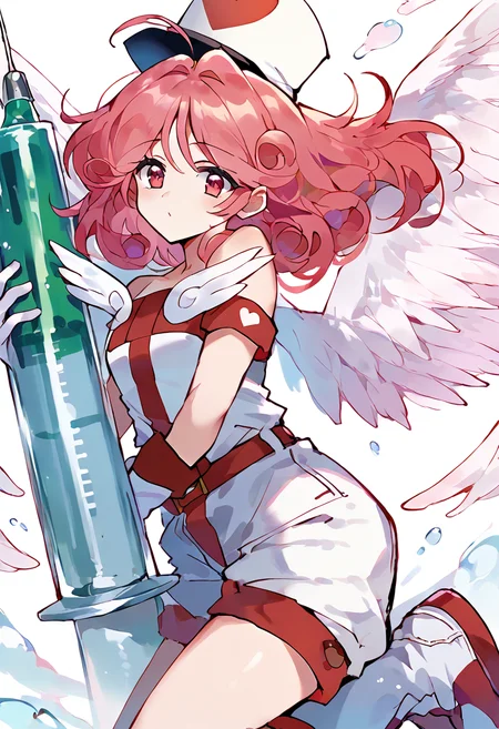 score_9,score_8_up,score_7_up,source_anime,zPDXL3,
*//*,<lora:InjectionFairyLily_v1.0:1>,lily_ygo,1girl,wings,hat,nurse cap,gloves,heart,nurse,boots,shorts,angel wings,(syringe, oversized object, holding syringe:1.1),
*//*,looking at viewer,cowboy shot,dutch angle,dynamic pose,