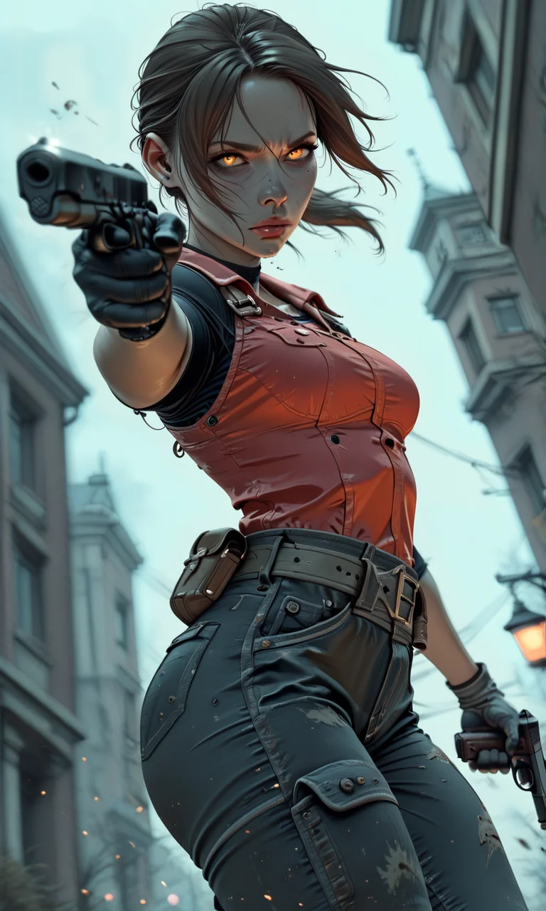 embedding:IllusP0s, s0larpunk, claire redfield_\(resident evil\), m1911a1, holding, handgun, dynamic pose, shooting pose, determined, dynamic angle, outdoors, night, 1girl, solo,<lora:s0larpunk.safetensors:1.0:1.0> <lora:m1911a1_ill.safetensors:0.9:0.9>