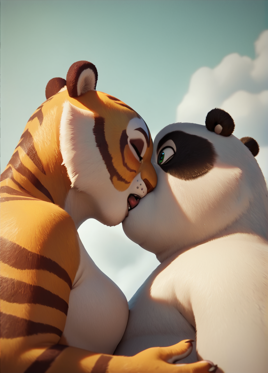 score_9, score_8_up, score_7_up, score_6_up, score_5_up, score_4_up, PO panda , kissing a tigress, KFP1,  <lora:po_kfp1:0.8>