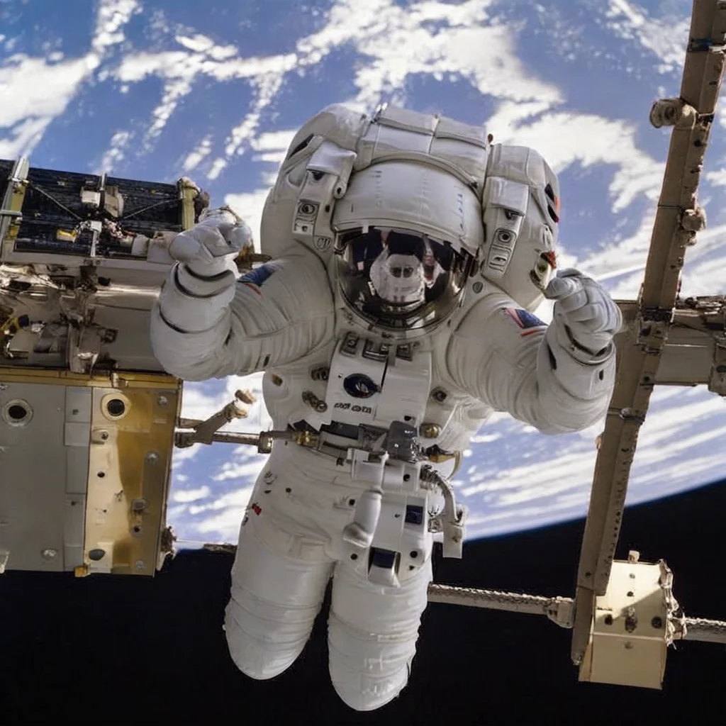 spacesuit, space, spacecraft, planet, space helmet, simple background, realistic, black background, no humans, solo <lora:space:1>